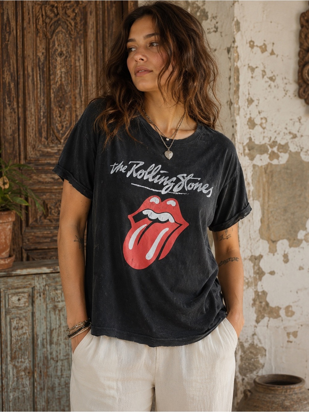 the Rolling Stones Black Short Sleeve Tee with Red Tongue Logo